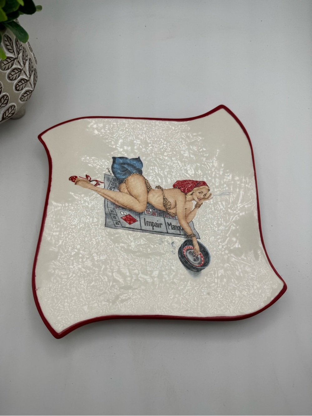 Vintage 1950s British Anchor Pin-Up Girl Ceramic plate Signed Cobb Roulette